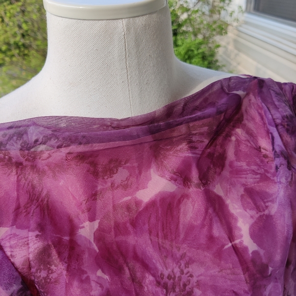 XXS XS 50s 60s Purple Floral Garden Party Dress - Picture 11 of 16